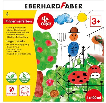 Eberhard Faber 578804 - Fingerfarben EFA Color, 4 Farben mit je 100 ml, Fingerfarben Kinder ungiftig