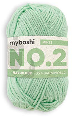 Myboshi No.2 Baumwolle zum Häkeln, Baby Wolle, Vegane Wolle zum Stricken, 60 Grad Waschbar, für Baby und Amigurumi, 50g, Ll 100m Grün (Minze) 1 Knäuel