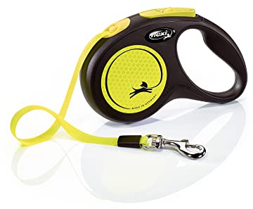 FLEXI® Neon Tape Retractable Dog Leash, Small, 16 ft - Neon Yellow/Black