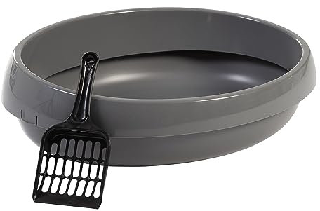 Iris Ohyama Katzenklo mit Schaufel, bis 4 kg, Grau, offen, ohne Deckel, Katzentoilette, hoher Rand, Für Katzen, Kätzchen, Toilet, Toilette, leicht reinigen, BPA-frei, Cat Litter Box, PNE-480