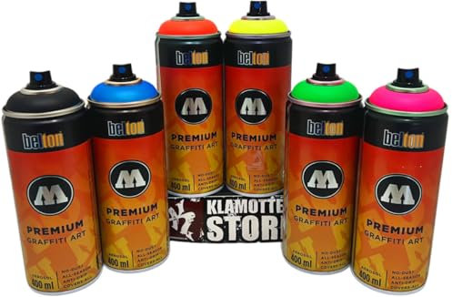 Molotow Premium Sprühdosen Neon Farben Inkl. Schwarz 6x400ml und Ersatzsprühköpfe