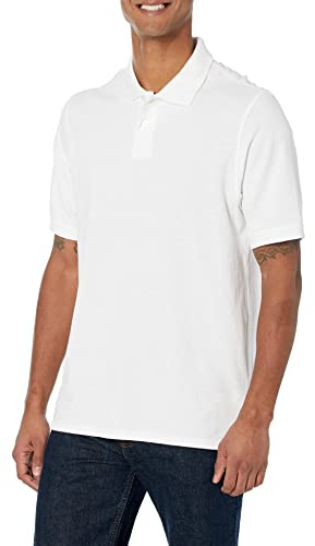 Amazon Essentials Polo de Algodón Piqué de Manga Corta y Corte Estándar (Disponible en Tallas Grandes) Hombre, Blanco, M