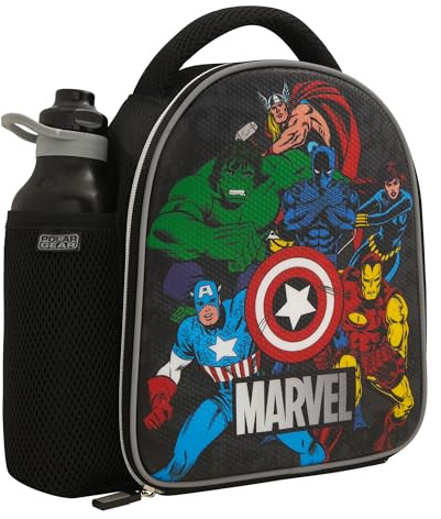 Marvel Official Avengers Bag Water Polar Gear-Back to School Supplies-600D Insulated Lunch Box Featuring Figures and 600ml Kids Drinks Bottle, Polyester, 600 milliliters, Multicoloured