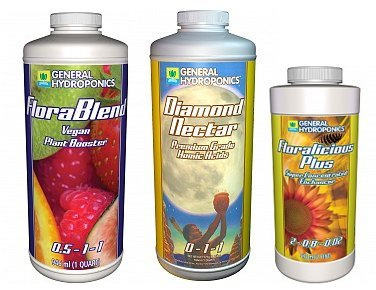 General Hydroponics FloraBlend Vegan Plant Booster 1 qt, Diamond Nectar 1 qt, Floralicious Plus 16 oz