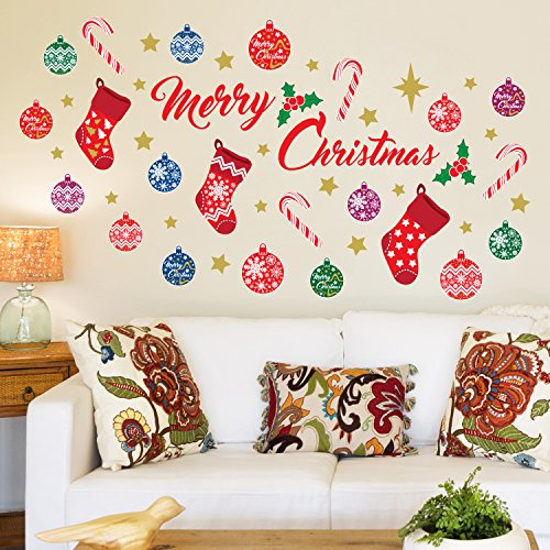 Wallflexi Christmas Decorations Wall Stickers Merry Christmas Decoration Set Wall Murals Decals Living Room Children Nursery School Restaurant Cafe Hotel Home Office Décor, Multicolour