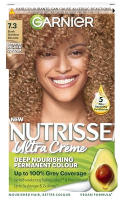 Garnier Nutrisse Permanent Hair Dye, Natural-looking, hair colour result, For All Hair Types, 7.3 Dark Golden Blonde