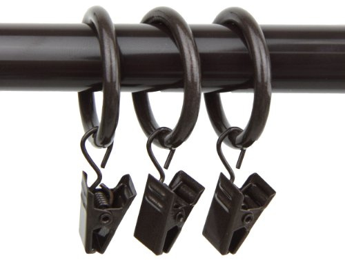 Rod Desyne 10 Count 1-Inch Curtain Rings with Clip for Windows, Cocoa