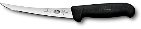 Victorinox Fibrox, Coltello per disossare, Coltello da Cucina Affilato, per Carne e Pesce, 15 cm, Lama Ricurva, Flessibile, Acciaio Inossidabile, Nero