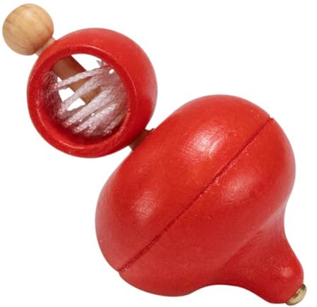 Schnurkreisel aus Holz, Klassischer Kreisel mit Schnurantrieb (rot) 6420