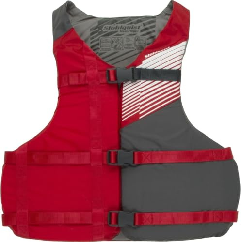 Stohlquist FIT Adult Life Jacket, US Coast Guard Approved Type III Life Vest, PFD for Men and Women, Easily Adjustable, Lightweight and High Buoyancy (Red/Grey, XL-Oversize)