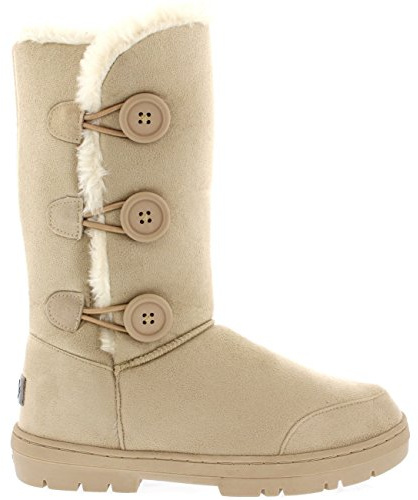 Holly Damen Schuhe Triplet Knopf Fell Schnee Regen Stiefel Winter Pelzstiefel - Beige - 39