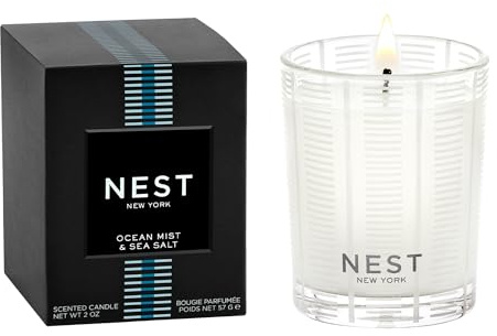 NEST New York Scented Votive Candle, Ocean Mist & Sea Salt - 2 oz - Up to 28-Hour Burn Time - Reusable Glass Vessel