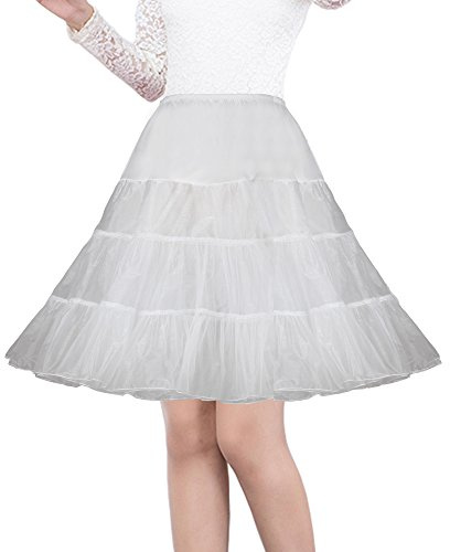 Shimaly Women's 50s Vintage Petticoat 26 Crinoline Rockabilly Tutu Skirt (L-XL,Ivory)
