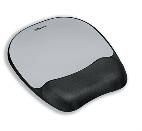 Fellowes Memory Foam Mouse Mat with Wrist Support - Ergonomic Mouse Pad for Computer Laptop - Silver Streak