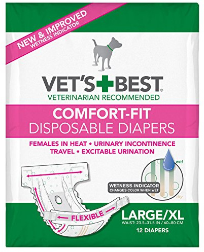 Pannolini per cani Vet's Best Comfort Fit, Pannolini usa e getta per cani femmine, Assorbenti con vestibilità a prova di perdite, Large/XL 12 conteggi