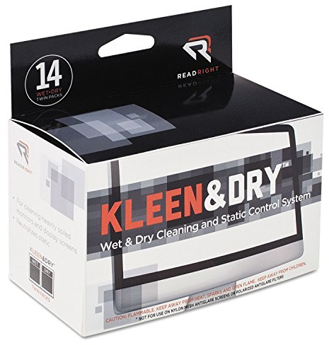 Read Right Kleen & Dry Screen Cleaner Wet Wipes, Cloth, 5 x 5, 14/Box