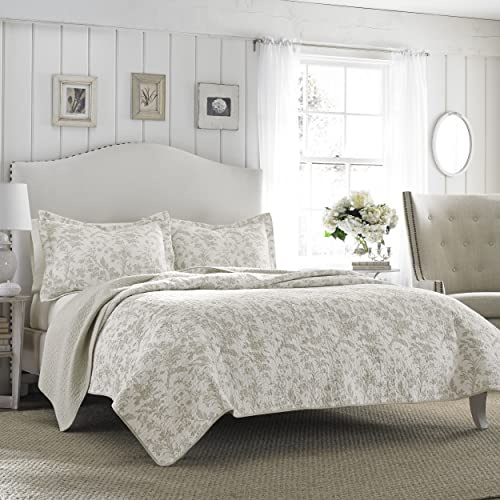 Laura Ashley - King Quilt Set, Soft Cotton Bedding with Reversible Design, Medium Weight for Year Round Use, 3 Piece Bed Set with Matching Pillowcases (Amberley Beige)