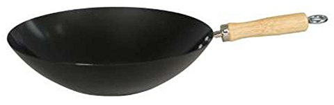 Dexam 12108414 Non-Stick Carbon Steel Wok with Wood Helper Handle 34cm/14 -inch, Black