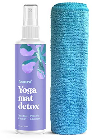 ASUTRA Yoga Mat Cleaner Spray (Peaceful Lavender), 4 fl oz - No Slippery Residue, Organic Essential Oils, Deep-Cleansing for Fitness Gear & Gym Equipment, Microfiber Towel Included