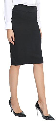 Urban CoCo Women's Elastic Waist Stretch Bodycon Midi Pencil Skirt (Large,Black)