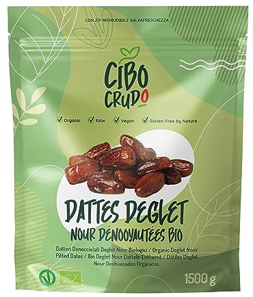 Datteri Denocciolati Bio e Crudi - 1.5Kg. Datteri Secchi Deglet Nour Biologici al Naturale. Datteri Disidratati. Pitted Dates Raw and Organic.