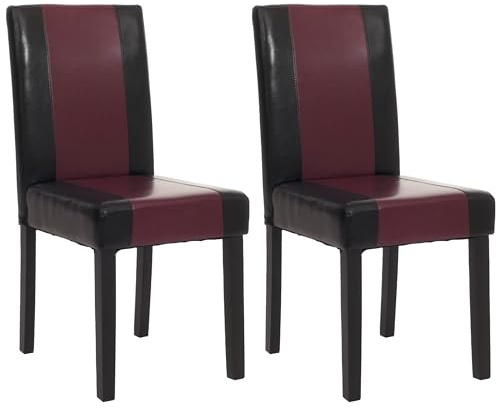 Mendler Lot de 2 chaises de séjour Littau - Simili-Cuir, Noir/Rouge, Pieds foncés