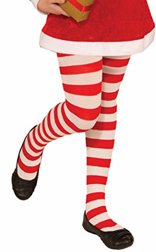 Rubies Christmas Red & White Striped Tights for Kids, Girl's Medium