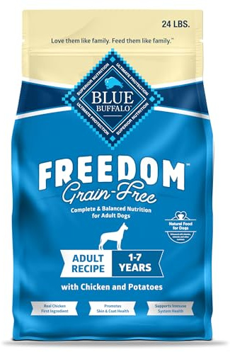Blue Buffalo Freedom Grain-Free Dry Dog Food, Complete & Balanced Nutrition for Adult Dogs, Made in the USA With Natural Ingredients, Chicken & Potatoes, 24-lb Bag