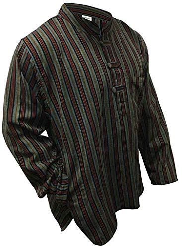 SHOPOHOLIC FASHION Mix Dharke Stripes Grandad Shirt Lightweight Comfy Traditional Boho Hippy Shirts