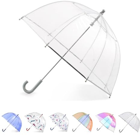 totes Kids Clear Bubble Umbrella with Dome Canopy, Lightweight Design, Wind and Rain Protection Umbrella, Clear, Kids - 38 Canopy
