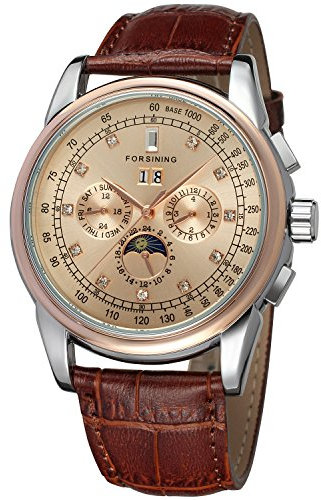 FORSINING Men's High-end Automatic Moon Phase Leather Wrist Watch FSG319M3T5