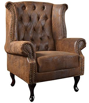 Invicta Interior riess-Ambiente Chesterfield Sessel 85cm antik braun Microfaser mit Knopfheftung Relaxsessel TV-Sessel Lese-Sessel Wohnzimmersessel Ohrensessel Wohnzimmer