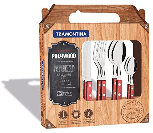 Tramontina Set Posate Acciaio inossidabile e Legno Polywood Rosso 24 pezzi