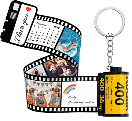 Porte Clé Personnalisée avec Photo Colorée Rouleau de Film Caméra Porte Clé Multiphoto Personnalisé Album de Bobine de Photo Rétro Cadeau Anniversaire Vacance pour Amour Père Mère Enfant (5-20 Photos)