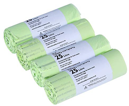 25 Litre x 100 Compostable Caddy Bags - Kitchen Food Waste Compost Liners 25L - EN 13432 - Kerbside Pedal Bin Bags