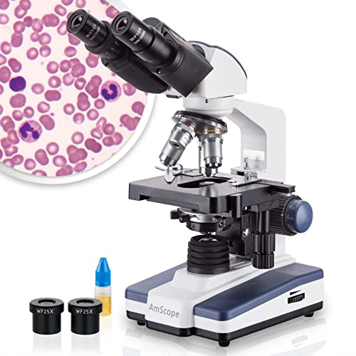 AmScope B120C Series Student & Professional LED Binocular Compound Microscope - 40X-2500X Magnification - Features Siedentopf Head & 3D Mechanical Stage