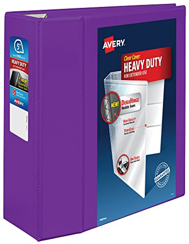 Avery® Heavy-Duty 3 Ring Binder, 5 EZD® Rings, 1 Purple Binder