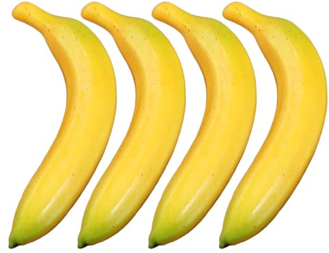 GMMH Künstliche Deko Banane Bananen (4 Stück) - Lebensechtes Plastikobst, Fake, Plastikfrucht, Kunstobst, Frucht für Dekoration, Schaufenster, Haushalt, Küche, Party, Hotel