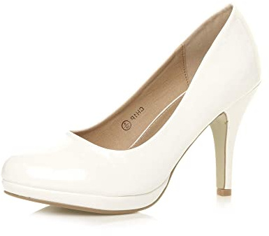 Ajvani Womens Ladies mid high Heel Platform Work Evening Court Shoes Pumps, 4 UK, White Patent