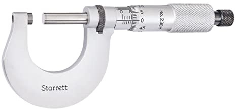 Starrett V230MXRL Outside Micrometer, Ratchet Stop, Lock Nut, Carbide Faces, 0-25 mm Range, 0.001 mm Graduation, +/-0.002 mm Accuracy