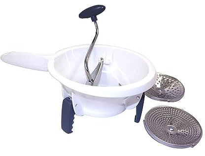 Fackelmann Passaverdure con 2 dischi intercambiabili in acciaio inossidabile, Lavabile in lavastoviglie dimensioni Ø20x31 cm, dimensioni dei fori nei dischi di 0,02 e 0,04 cm