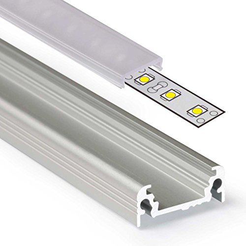 2m Aluprofil SURFACE (SU) 2 Meter Aluminium Profil-Leiste eloxiert für LED Streifen - Set inkl Abdeckung-Schiene durchsichtig klar mit Montage-Klammern und Endkappen (2 Meter transparent click)