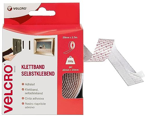 Velcro Marque, Ruban Adhésif Auto-Agrippant À Crochets Et Boucles, Qui Se Coupe À La Longueur Désirée & Parfait Pour La Décoration De Pièce, Maison, Bureau, Dans Le Garage, 20 Mm X 50 Cm