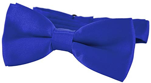 DonDon Edle Kinder Fliege gebunden und längenverstellbar 9 x 4,5 cm blau glänzend in Seiden Look