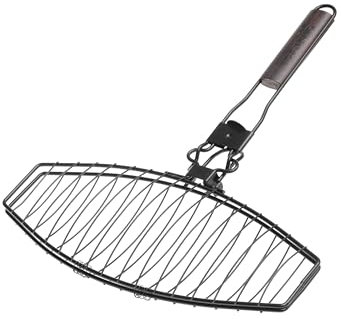 Fischgriller, Fischbräter mit hochwertiger Antihaftbeschichtung, leicht zu Reinigen, abnehmbarer Holz-Griff 41x24cm, Grillkorb, Grillrost mit Griff, Finnland
