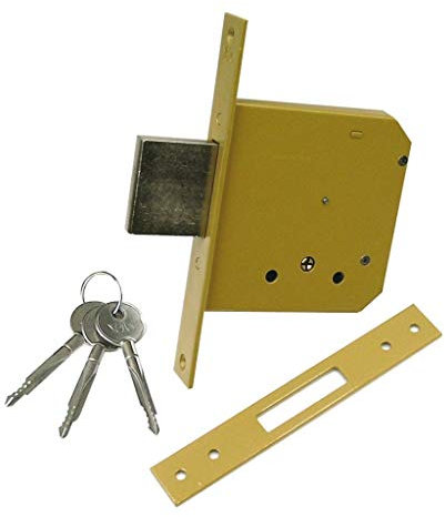 Serratura Da Infilare Per Porta Legno '56320' Frontale Da 23 Mm, Cassa E Coperchio In Acciaio Verniciato. Contropiastra Inclusa. Con Clindro A Croce Chiave A Spillo, Viti Per Il Fissaggio Della Serratura E 3 Chiavi. Solo Catenaccio.