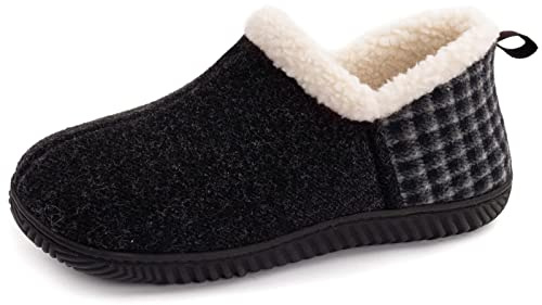 ULTRAIDEAS Women's Cozy Memory Foam Closed Back Slippers with Warm Fleece Lining, Wool-Like Blend Cotton House Shoes with Anti-Slip Indoor Outdoor Rubber Sole (Coral Black, Size 5)