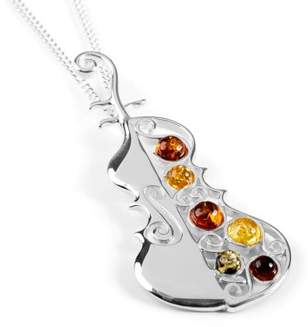 Henryk Classique Ambre de la Baltique de Couleur Argent et Multi Ambre Violoncelle Pendentif sur chaîne à maillons 41,9 cm Argent