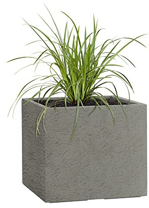 Pflanzwerk® Pflanzkübel Fiberglas Cube Lava Grau 28x28x28cm XXL *Frostbeständig* *UV-Schutz* *Qualitätsware*