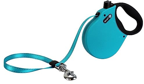 Alcott Adventure Retractable Reflective Belt Leash – 16 Feet Long – Large for Dogs up to 110 lbs, Blue with Black Soft Grip Handle – Durable & Comfortable Dog Leash
